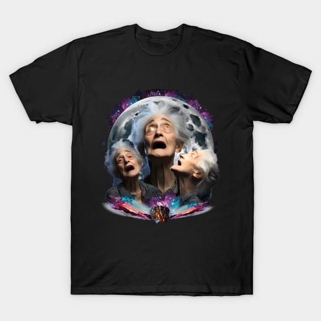 Crazy Old Woman Howling at the Moon T-Shirt by BankaiChu